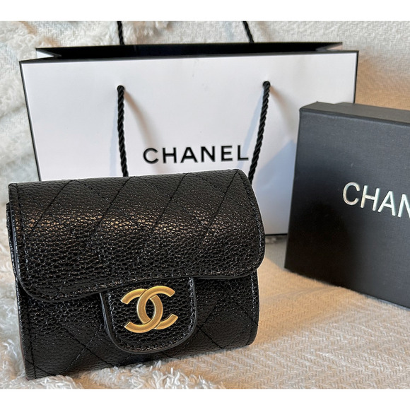 CHANEL Handbags - Chanel GWP Luxury CC Logo Wallet Coin Purse Black Gold Hardware Cosmetic Bag